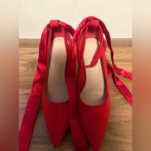 Elegant Red Women's Shoes with Ribbon Ties